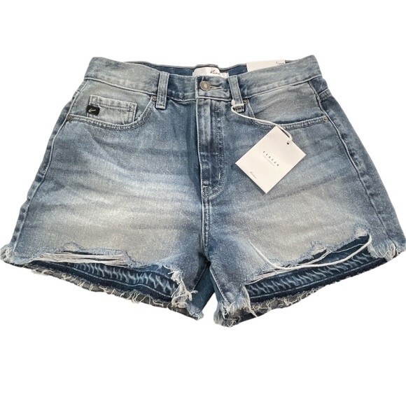 NWT Kancan The Ann Hem Distressed Jean Shorts Size 27 Denim - Picture 1 of 10